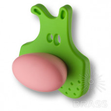 Ручка кнопка, зеленый медвежонок с розовым носом