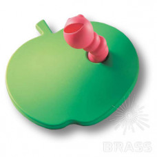Ручка кнопка детская, яблоко зеленое с красным червячком