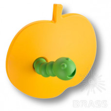 Ручка кнопка детская, яблоко желтое с зеленым червячком