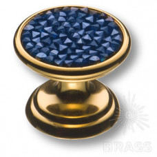Ручка кнопка c синими кристаллами swarovski, цвет - глянцевое золото