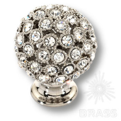 Ручка кнопка с кристаллами swarovski, эксклюзивная коллекция, цвет-глянцевый хром