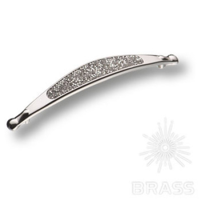 Ручка скоба c серебряными кристаллами swarovski, цвет покрытия- глянцевый хром128 мм