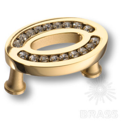 Ручка кнопка, латунь с кристаллами swarovski, глянцевое золото 24k