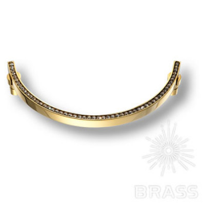 Ручка скоба, латунь с кристаллами swarovski, глянцевое золото 24k, 160мм