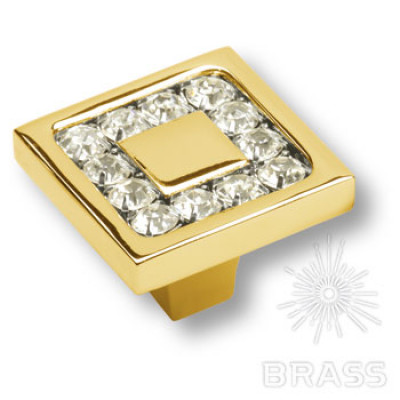 Ручка кнопка, латунь с кристаллами swarovski, глянцевое золото 24k
