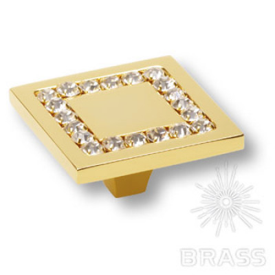 Ручка кнопка, латунь с кристаллами swarovski, глянцевое золото 24k