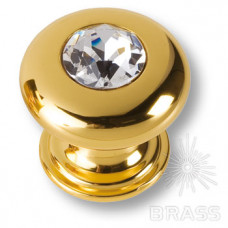 Ручка кнопка, латунь с кристаллом swarovski, глянцевое золото