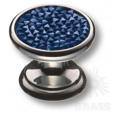 Ручка кнопка c синими кристаллами swarovski, цвет - глянцевый хром