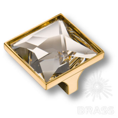 Ручка кнопка с кристаллом swarovski эксклюзивная коллекция, глянцевое золото 32 мм