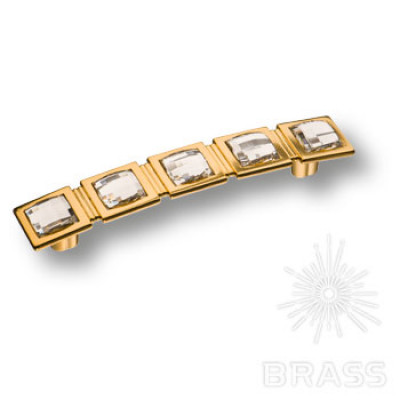 Ручка скоба с кристаллами swarovski эксклюзивная коллекция, глянцевое золото 128мм