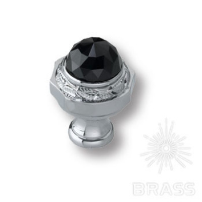 Ручка кнопка с черным кристаллом swarovski эксклюзивная коллекция, глянцевый хром
