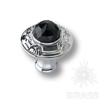 Ручка кнопка с черным кристаллом swarovski эксклюзивная коллекция, глянцевый хром
