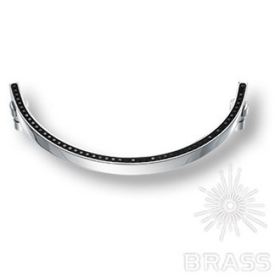 Ручка скоба, латунь с чёрными кристаллами swarovski, глянцевый хром 160 мм