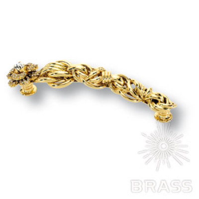 Ручка скоба с кристаллами swarovski, эксклюзивная коллекция, глянцевое золото 128 мм