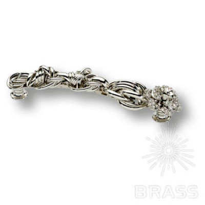 Ручка скоба с кристаллами swarovski, эксклюзивная коллекция, глянцевое серебро 128 мм