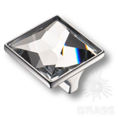 Ручка кнопка с кристаллом swarovski эксклюзивная коллекция, глянцевый хром 32 мм