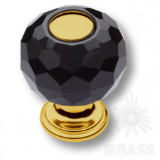 Ручка кнопка, латунь с черным кристаллом, глянцевое золото