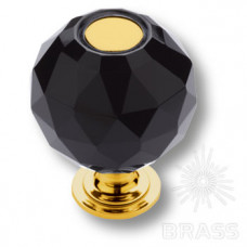 Ручка кнопка, латунь с черным кристаллом, глянцевое золото