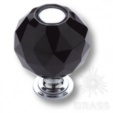 Ручка кнопка, латунь с чёрным кристаллом, глянцевый хром