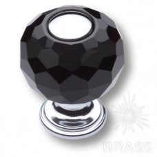 Ручка кнопка, латунь с чёрным кристаллом, глянцевый хром