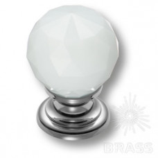 Ручка кнопка с белым кристаллом эксклюзивная коллекция, глянцевый хром