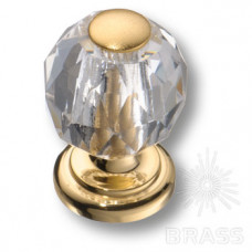 Ручка кнопка, латунь с кристаллом, глянцевое золото