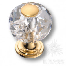 Ручка кнопка, латунь с кристаллом, глянцевое золото 24k