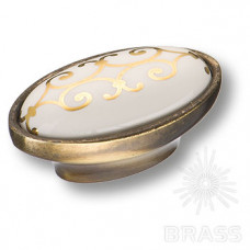 Ручка кнопка керамика с золотым орнаментом, античная бронза