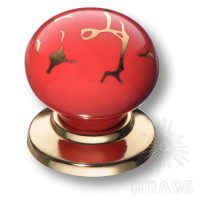 Ручка кнопка керамика с металлом, красный/глянцевое золото