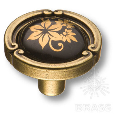 Ручка кнопка керамика с металлом, цветочный орнамент античная бронза