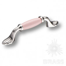 Ручка скоба керамика с металлом, розовый/глянцевый никель 96 мм