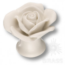 Ручка кнопка в форме розы, керамика ручной работы, цвет белый