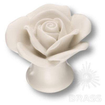 Ручка кнопка в форме розы, керамика ручной работы, цвет белый