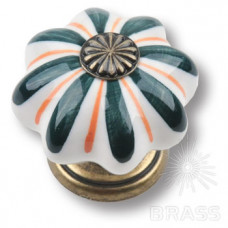 Ручка кнопка керамика с металлом, зеленые сечения на белом фоне