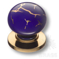 Ручка кнопка керамика с металлом, синий/глянцевое золото