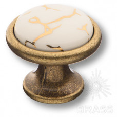 Ручка кнопка керамика с металлом, белый с орнаментом/старая бронза