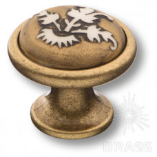 Ручка кнопка керамика с металлом, орнамент/старая бронза
