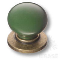 Ручка кнопка керамика с металлом, зелёный/старая бронза