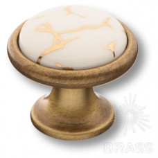 Ручка кнопка керамика с металлом, белый с орнаментом/античная бронза