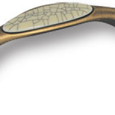 Ручка скоба керамика с серой "паутинкой", античная бронза 96 мм