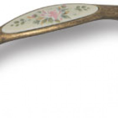 Ручка скоба керамика с цветочным орнаментом, старая бронза 128 мм