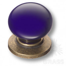 Ручка кнопка керамика с металлом, синий/старая бронза