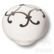 Ручка кнопка керамика, белый с чёрным орнаментом