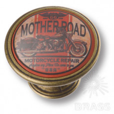 Ручка кнопка mother road, американская дорога - мотоцикл, старая бронза
