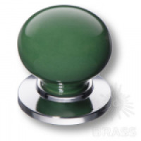 Ручка кнопка керамика с металлом, зелёный/глянцевый хром