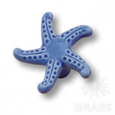 Ручка кнопка звезда керамическая из морской коллекции, цвет синий
