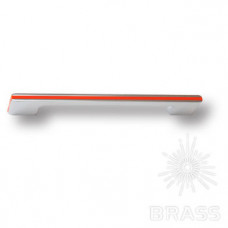 Ручка скоба модерн, глянцевый хром с оранжевой вставкой 160 мм