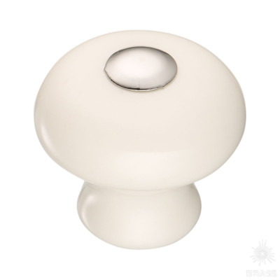 Ручка кнопка керамика с металлом, белый/глянцевый хром