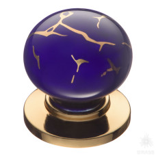 Ручка кнопка керамика с металлом, синий/глянцевое золото Ручка кнопка керамика с металлом, синий/глянцевое золото