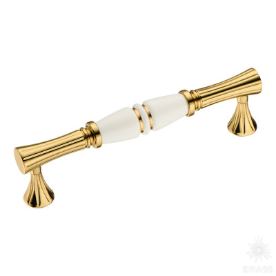 Ручка скоба, глянцевое золото/белый 128 мм